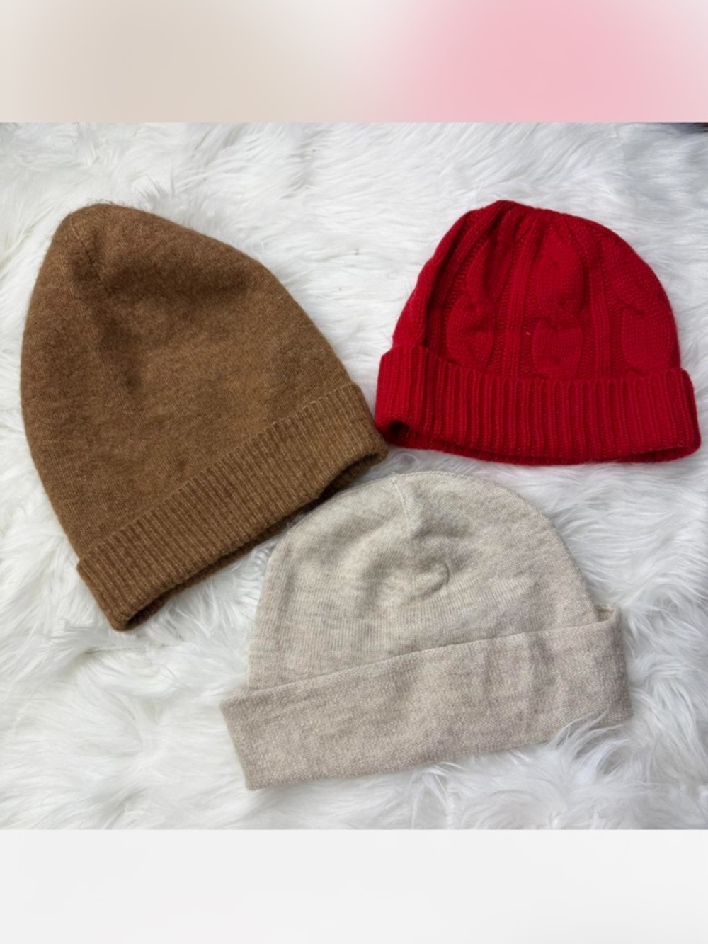 3-Pack Cozy Knit Beanie Set - Red, Camel & Oatmeal